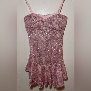 Pink Sequin Strapless Dress